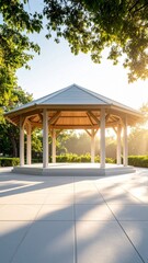 Fototapeta premium Serene Gazebo in Morning Sunlight Peaceful Garden Retreat.