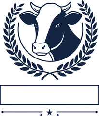 Adobe Illustrator cow head logo design Stylish Dairy Cow Crest with Classic Laurel. 
