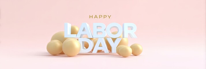 Happy labor day greeting with 3d letters and spheres on pastel background