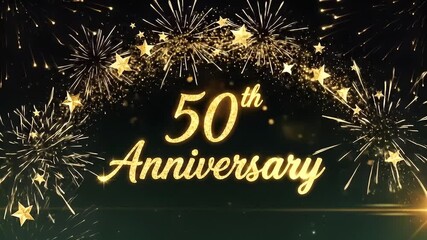 50th Wedding Anniversary Animated Video with Sparkling Gold Lights and Black Background