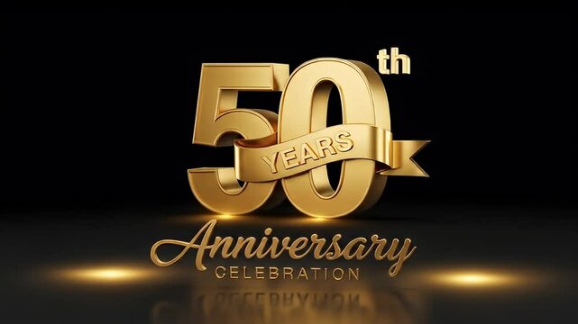 Golden 50th Wedding Anniversary Celebration Animation. 4K Video