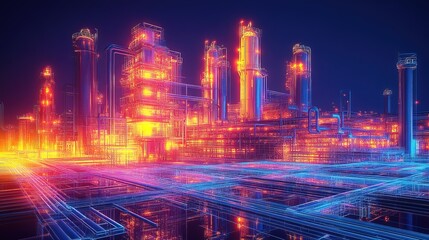 Fototapeta premium A glowing AI-generated industrial landscape, a vision of the future 