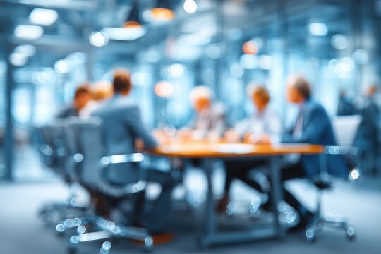 Blur office meeting blurred background with business people working group in boardroom discussion, executive seminar or professional training in enterprise. High quality
