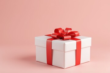 White gift box with red ribbon isolated on empty background. Christmas present collection for holiday sale shop design element.