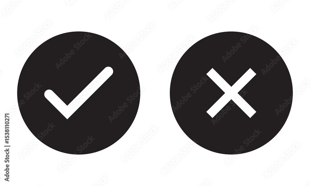 Poster check mark icon button set. check box icon with right and wrong buttons and yes or no checkmark icon