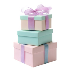 Stacked pastel gift boxes with ribbon and bow image on transparent background