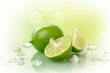 Lime has water drop with slices and flower texture isolated on white background , Clipping path.