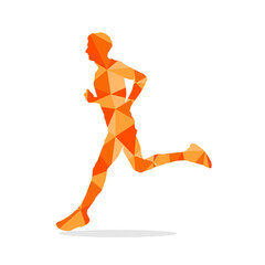 Geometric runner set in orange colors isolated on white background. Running colorful vector illustration.
