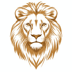Lion head design, strong graphic lines, flat muted tones, symbolizing courage, strength, and leadership, stylized features, no gradients, white background
