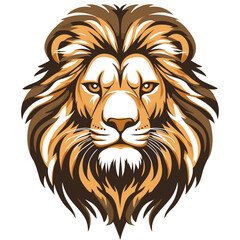 Lion head design, strong graphic lines, flat muted tones, symbolizing courage, strength, and leadership, stylized features, no gradients, white background
