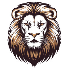 Lion head design, strong graphic lines, flat muted tones, symbolizing courage, strength, and leadership, stylized features, no gradients, white background
