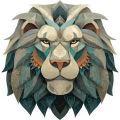 Lion head design, strong graphic lines, flat muted tones, symbolizing courage, strength, and leadership, stylized features, no gradients, white background
