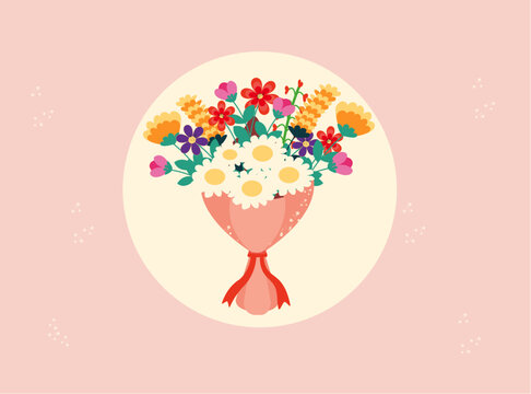 bouguet of forest flowers,pink backgrouand