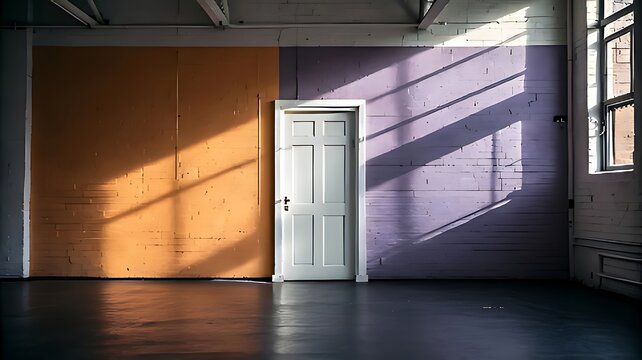 Sunlit interior with orange and purple walls - Powered by Adobe