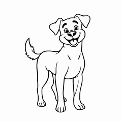 Fototapeta premium Cheerful cartoon dog standing with a happy expression black and white outline