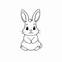 Cute little bunny rabbit outline vector illustration isolated on white background