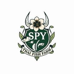 Fototapeta premium Elegant logo for thai fish farm business with floral and fish illustrations
