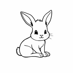 Fototapeta premium Cute sitting bunny illustration black and white line art rabbit vector design