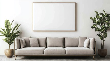Modern living room with a blank canvas