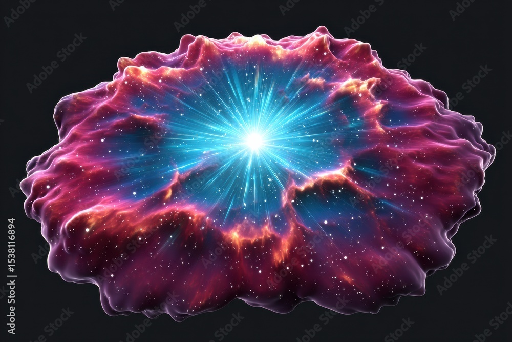Poster cosmic explosion event outer space digital art nebula environment aerial view stellar phenomena