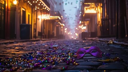 Mardi Gras street scene at night - Powered by Adobe