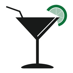 Martini Glass Cocktail Icon with Lime Slice and Straw - Drink, Bar, Party, and Celebration Vector