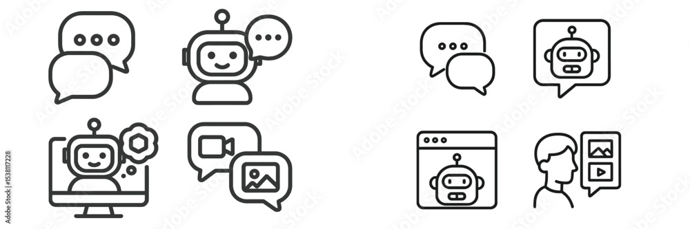 Poster various chatbot icons depicting communication and interaction on digital platforms