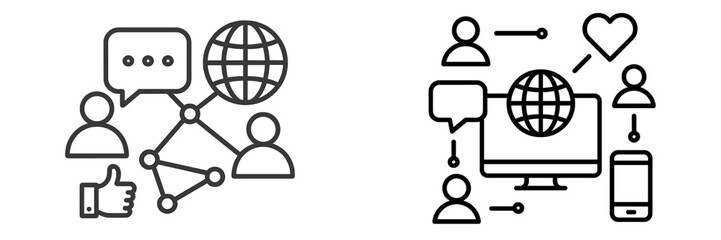 Visual representation of social media interactions and online networking among users and devices