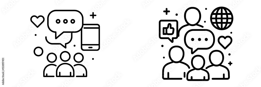 Poster groups engaging in communication through various digital platforms in a modern setting