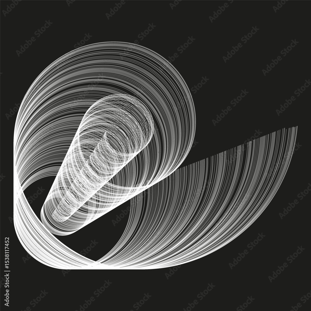Poster gray spiral shell. twisted coil design. vector curved element. monochrome swirl pattern.
