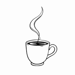 Stylized coffee cup illustration with rising steam hand drawn black and white design