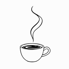 Hand drawn coffee cup with steam vector illustration on white background