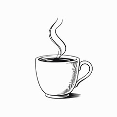 Steaming coffee cup vector illustration hot drink line art black and white design