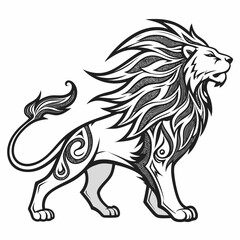 Obraz premium A lion mascot with flowing mane designed as tribal flames