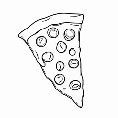 Pizza slice pepperoni sketch style fast food illustration italian cuisine