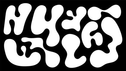 Irregular organic shapes in white on a dark background exhibit unique blob formations