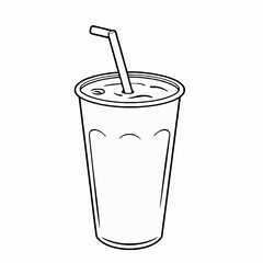 Line art illustration of refreshing drink in plastic cup with straw ready to use