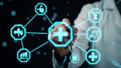 Medical Professional Interacting with Futuristic Holographic Interface, Health and Wellness Technology Concept - Powered by Adobe