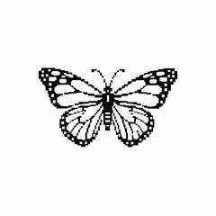 Butterfly pixel art illustration in black and white for game assets or design projects