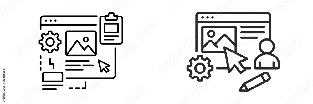 Aufkleber creative process of designing digital layouts for online content using illustrations and graphics