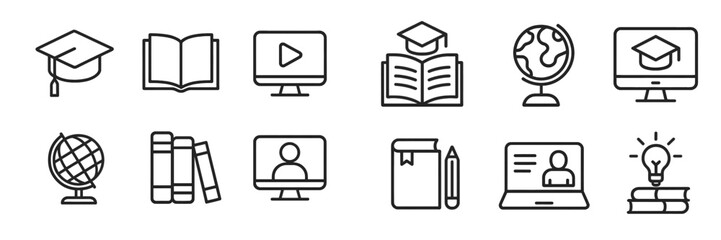 Educational icons representing learning, knowledge sharing, and digital resources in a modern academic environment
