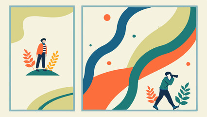 modern abstract art prints with organic shapes and human figures illustration background.