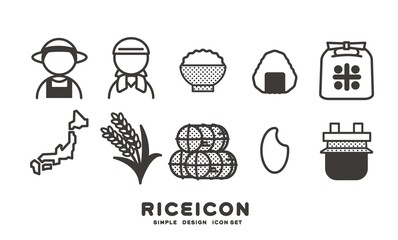 お米や農業に関するアイコンのベクターイラスト