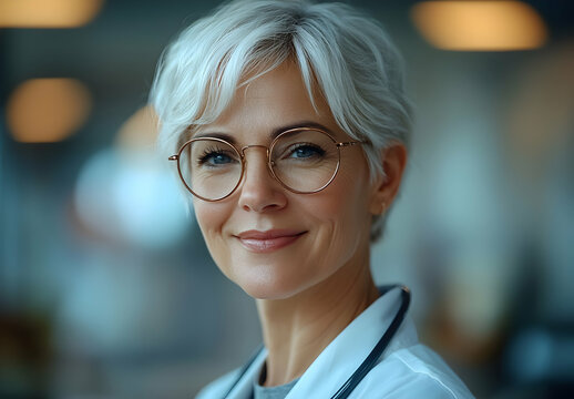 Healthcare Professional in Light Blue Scrubs with Stethoscope in Clinical Environment