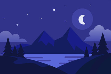 Fototapeta premium Serene night landscape with moonlit mountains