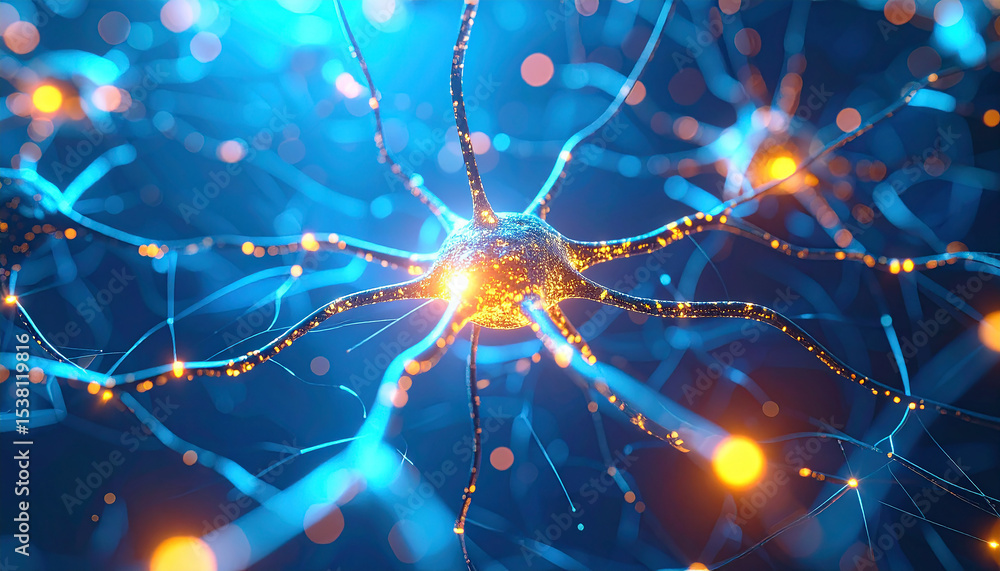 Poster brain cell dynamics: a captivating glimpse into the microscopic world, showcasing a single, illumina