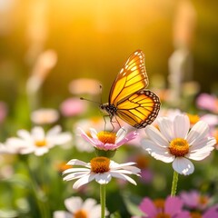 butterfly flits from flower to flower, embracing the warmth of the sun.