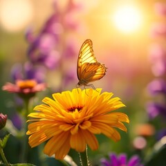 butterfly flits from flower to flower, embracing the warmth of the sun.