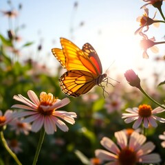 butterfly flits from flower to flower, embracing the warmth of the sun.
