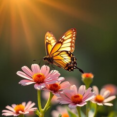 butterfly flits from flower to flower, embracing the warmth of the sun.